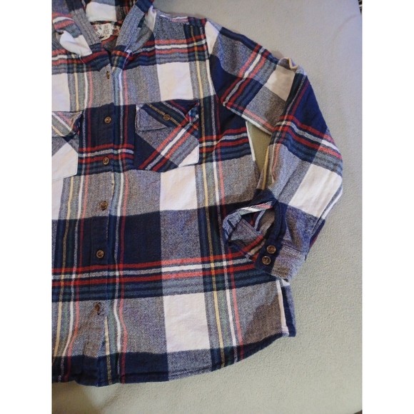 Pink Rose womens Plaid Hooded Flannel Shirt Size Small Button Up White blue red - Picture 4 of 7